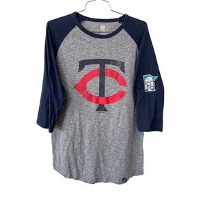 Majestic Cooperstown Raglan Shirt Size Medium Minnesota Twins Navy Gray Active